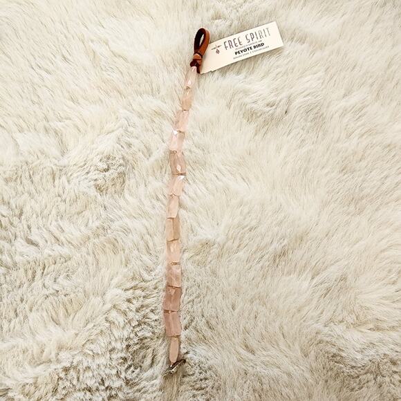 Peyote Bird Chunky Rose Quartz Pink Stone Leather Sterling Bracelet NEW - Picture 9 of 11